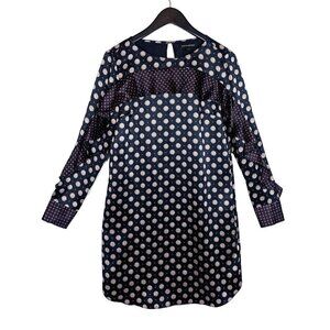 Banana Republic Silk Foulard Shift Dress Womens Size 2 Navy White Dot Ruffle